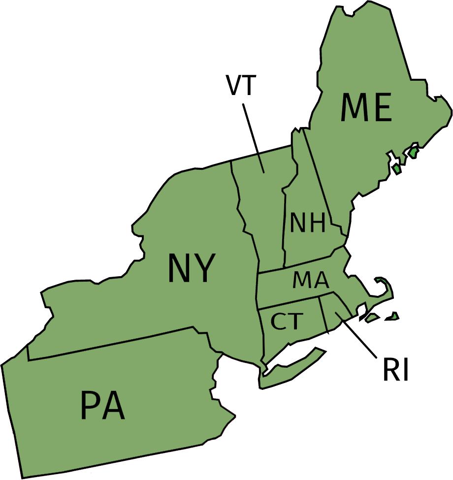 Eastern Division map of PA,NY,VT,NH,MA,CT,RI,ME